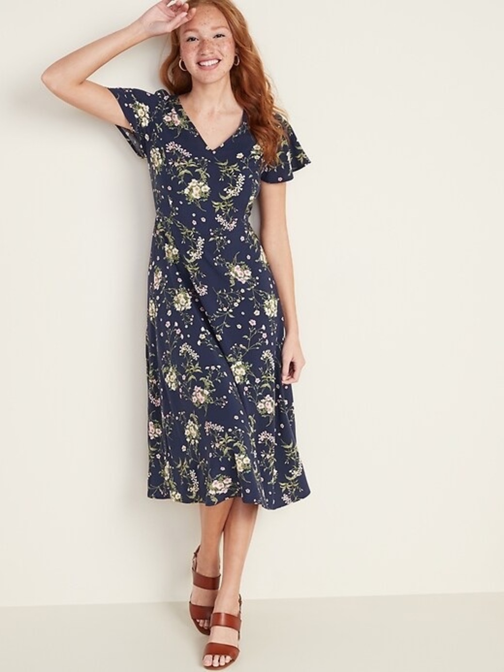 Old Navy Fit & Flare V Neck Midi Dress